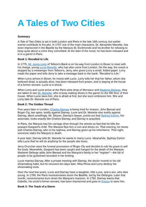 a tale of two cities chapter 1 summary|A Tale of Two Cities: Study Guide .